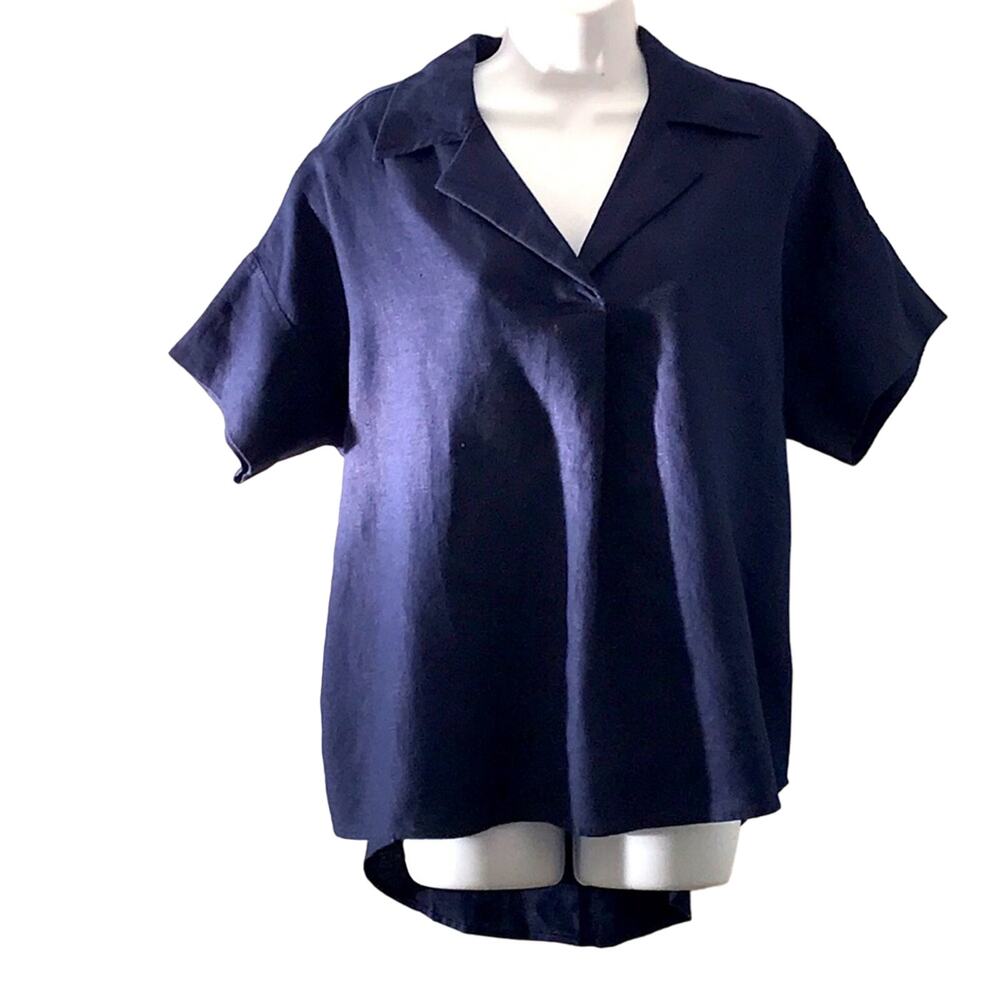 Soft Surroundings Navy Blue Pure Linen Blouse. M